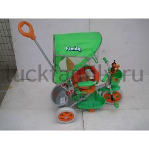 ВЕЛОСИПЕД FAMILY 3-Х КОЛ, РУЧКА, ПЛАСТ. КОЛ. 1*10" И 2*8", АМОРТИЗАТОР, ТРУСЫ, ПОДДОН,ТЕНТв кор.4шт ― Luckfamily.ru