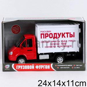ГАЗЕЛЬ ИНЕРЦ ФУРГОН ПРОДУКТЫ, СВЕТ+ЗВУК, ОТКРЫВ. ДВЕРИ, РУСС СЕРИЯ 9077-A EV8657 В КОР. в кор.2*12шт ― Luckfamily.ru
