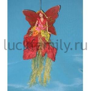 ПОДВЕСКА ФЕЯ С КРЫЛЬЯМИ 13СМ В БОРДОВОМ ПЛАТЬЕ В ПАК. в кор.12*12шт ― Luckfamily.ru