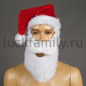 КОЛПАК ДЕДА МОРОЗА C БОРОДОЙ И УСАМИ НА ХЕДЕРЕ УП-12ШТ в кор.4уп ― Luckfamily.ru
