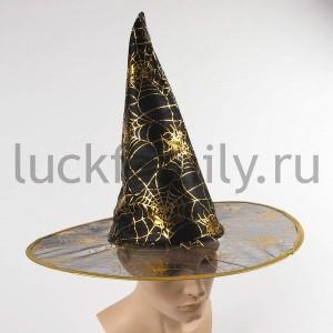 ШЛЯПА КАРНАВАЛЬНАЯ ОСТРОКОНЕЧНАЯ С ПАУТИНОЙ С ХЕДЕРОМ в кор.96шт ― Luckfamily.ru