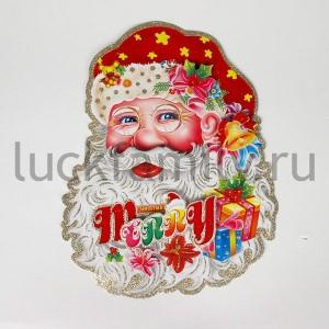 НОВОГОДНЕЕ УКРАШЕНИЕ ГОЛОВА ДЕДА МОРОЗА ИЗ БУМАГИ 53СМ В ПАК. С ХЕДЕРОМ в кор.480шт ― Luckfamily.ru