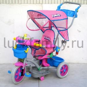 ВЕЛОСИПЕД FAMILY 3-Х КОЛ, РУЧКА, ПЛАСТ. КОЛ. 1*10" И 2*8", ПОДДОН, ТРУСЫ, ТЕНТ в кор.4шт ― Luckfamily.ru