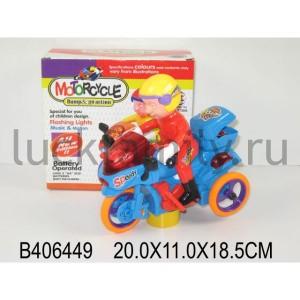 МОТОЦИКЛ НА БАТ. СО СВЕТОМ И ЗВУКОМ, С ГОНЩИКОМ 0726A В КОР. 20*11*19СМ в кор.2*24шт ― Luckfamily.ru