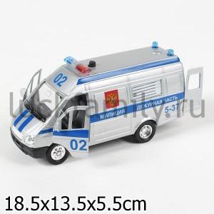 МАШИНА "ТЕХНОПАРК" МЕТАЛЛ. ИНЕРЦ. ГАЗЕЛЬ МИЛИЦИЯ 1:43 СВЕТ+ЗВУК В РУСС. КОР. в кор.2*24шт. ― Luckfamily.ru