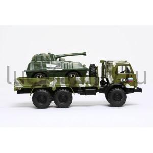 МАШИНА "ТЕХНОПАРК" МЕТАЛЛ. ИНЕРЦ. КАМАЗ ВОЕННЫЙ С ТЕХНИКОЙ 1:43 В АССОРТ. В РУСС. КОР. в кор.24шт. ― Luckfamily.ru