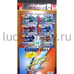 МОТОЦИКЛ МЕТАЛЛ. 1:18 В АССОРТ. В КОР. В ДИСПЛЕЕ 12*4*6СМ УП-18ШТ в кор.6уп ― Luckfamily.ru