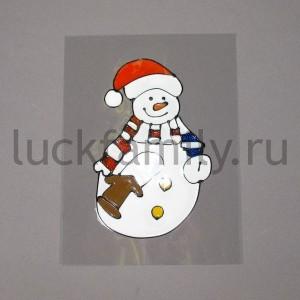 НОВОГОДНЕЕ УКРАШЕНИЕ НАКЛЕЙКА НА ОКНО СНЕГОВИК 20*25СМ В ПАК. С ХЕДЕРОМ в кор.300шт ― Luckfamily.ru