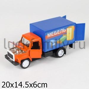 МАШИНА "ТЕХНОПАРК" МЕТАЛЛ. ИНЕРЦ. ГАЗ 3307 МЕБЕЛЬ, ОТКРЫВ. ДВЕРИ, СВЕТ+ЗВУК В РУСС КОР. в кор.2*24шт ― Luckfamily.ru