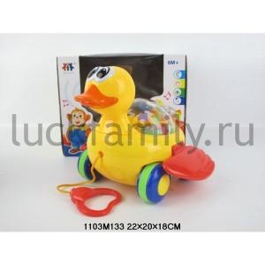 КАТАЛКА-УТОЧКА НА ВЕРЕВОЧКЕ, НА БАТ. СО СВЕТОМ И ЗВУКОМ В КОР. 22*20*18СМ в кор.2*18шт ― Luckfamily.ru