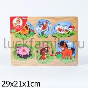 РАМКА-ВКЛАДЫШ ДЕРЕВЯН. "ИГРАЕМ ВМЕСТЕ" ДОМАШНИЕ ЖИВОТНЫЕ 29*21СМ в кор.6*12шт ― Luckfamily.ru