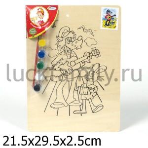 ДЕРЕВЯННЫЙ ХОЛСТ "ИГРАЕМ ВМЕСТЕ" НУ ПОГОДИ! С РИС., КРАСКИ 6ЦВ., КИСТЬ A01001 29*21СМ в кор.36шт ― Luckfamily.ru