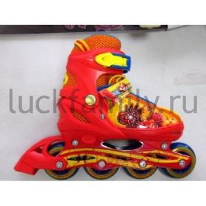 РОЛИКИ РАЗДВ., АЛЮМИН.РАМА, ABEC-7 CARBON, КОЛЕСА PU 70*24, ДИЗАЙН АЙРОН МЕН, Р-Р 30-33 в кор.6пар ― Luckfamily.ru