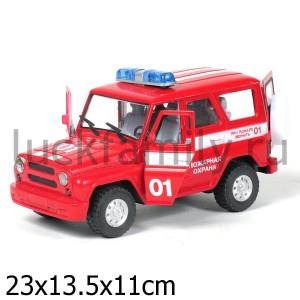 МАШИНА "ТЕХНОПАРК" ИНЕРЦ. УАЗ HUNTER ПОЖАРНЫЙ, ОТКРЫВ. ДВЕРИ 9076-E В КОР. 23*13*11СМ в кор.2*12шт ― Luckfamily.ru