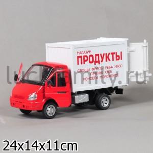 МАШИНА "ТЕХНОПАРК" ИНЕРЦ. ГАЗЕЛЬ ФУРГОН ПРОДУКТЫ, СВЕТ+ЗВУК 9077-A В КОР. 24*14*11СМ в кор.2*12шт ― Luckfamily.ru