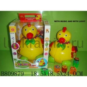 КАТАЛКА-КУРОЧКА НА ВЕРЕВОЧКЕ, СВЕТ+ЗВУК, С ЛОГИЧ. ИГРОЙ 919A В КОР. 18*18*24СМ в кор.2*12шт ― Luckfamily.ru
