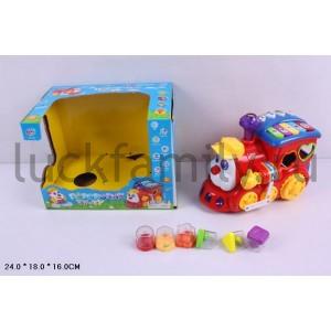 ИГРУШКА РАЗВИВАЮЩ ПАРОВОЗИК СВЕТ+ЗВУК, С ЛОГИЧ. ИГРОЙ 9155 В РУСС. КОР. 24*18*16СМ в кор.2*12шт ― Luckfamily.ru