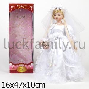 КУКЛА ФАРФОРОВАЯ 45СМ В СВАДЕБНОМ ПЛАТЬЕ В РУСС. КОР. в кор.12шт ― Luckfamily.ru