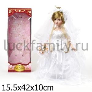 КУКЛА ФАРФОРОВАЯ 40СМ В СВАДЕБНОМ ПЛАТЬЕ В РУСС. КОР. в кор.12шт ― Luckfamily.ru