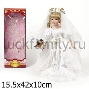 КУКЛА ФАРФОРОВАЯ 40СМ В СВАДЕБНОМ ПЛАТЬЕ В РУСС. КОР. в кор.12шт ― Luckfamily.ru