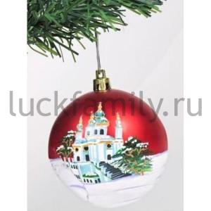 НАБОР ИЗ 6-И ШАРОВ 8СМ С РУЧНОЙ РОСПИСЬЮ, РИС. ЗИМНЯЯ ЦЕРКОВЬ В КОР. ПВХ в кор.24наб ― Luckfamily.ru