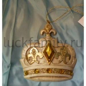 НОВОГОДНЕЕ УКРАШЕНИЕ ПОДВЕСКА КОРОНА 7,6СМ, ЦВЕТ ЗОЛОТОЙ В ПАК. в кор.6*36шт ― Luckfamily.ru