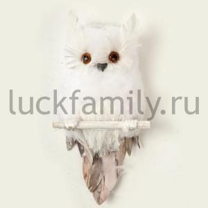 НОВОГОДНЕЕ УКРАШЕНИЕ ИЗ НАТУРАЛЬНЫХ МАТЕРИАЛОВ, СОВА БЕЛАЯ 15*8*4СМ в кор.3*48шт ― Luckfamily.ru