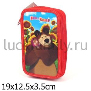 ПЕНАЛ 2-СЕКЦИОННЫЙ "МАША И МЕДВЕДЬ" ПОДСОЛНУХИ, КРАСНЫЙ в кор.36шт ― Luckfamily.ru