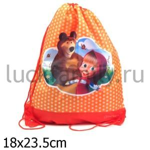МЕШОК ДЛЯ ОБУВИ "МАША И МЕДВЕДЬ" НА ЛУГУ, ОРАНЖЕВЫЙ в кор.72шт ― Luckfamily.ru