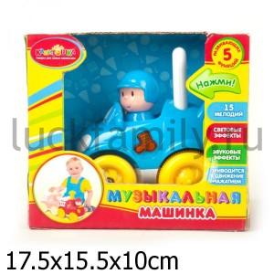 МУЗЫКАЛЬНАЯ МАШИНКА "ИГРАЕМ ВМЕСТЕ" НА БАТ. СВЕТ+ЗВУК, С ФИГУРКОЙ, 5 ФУНКЦИЙ В РУСС. КОР. в кор.24шт ― Luckfamily.ru