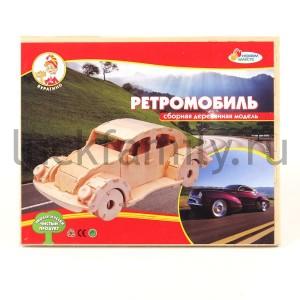 ДЕРЕВЯННЫЙ 3Д ПАЗЛ "ИГРАЕМ ВМЕСТЕ" РЕТРОМОБИЛЬ 23*18,5*12СМ (4 ЛИСТА, 97 ДЕТАЛЕЙ) в кор.30шт ― Luckfamily.ru