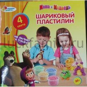ШАРИКОВЫЙ ПЛАСТИЛИН "ИГРАЕМ ВМЕСТЕ" "МАША И МЕДВЕДЬ" (4 ЦВ.*7 ГР.) В КОР. в кор.2*24шт ― Luckfamily.ru
