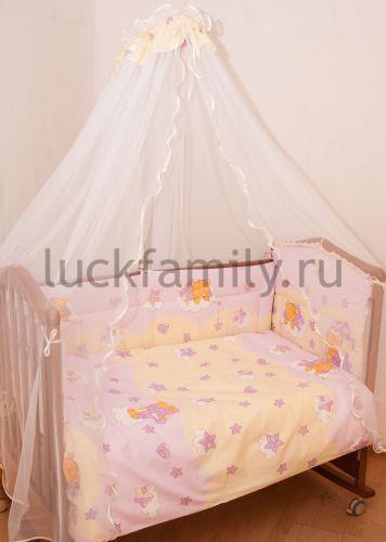Комплект в кроватку Сонный Гномик Мишкин сон, розовый 7 пред. ― Luckfamily.ru