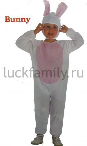 ДЕТСКИЙ КАРНАВАЛЬНЫЙ КОСТЮМ 3-4 ЛЕТ ЗАЙЧИК (КОМБИНЕЗОН, ШАПКА С УШАМИ) В ПАК. в кор.36шт ― Luckfamily.ru