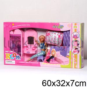 КУКЛА С НАБОРОМ МЕБЕЛИ СПАЛЬНЯ НА БАТ. СВЕТ+ЗВУК 20944 В КОР. 60*32СМ (С) в кор.2*6шт ― Luckfamily.ru