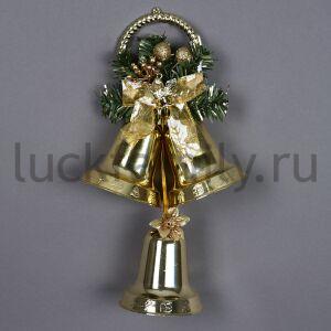 НОВОГОДНЕЕ УКРАШЕНИЕ ИЗ 3-Х КОЛОКОЛЬЧИКОВ ЗОЛОТЫХ НА ПОДВЕСКЕ В ПАК. (РУСС. УП.) 25СМ в кор.2*54шт ― Luckfamily.ru